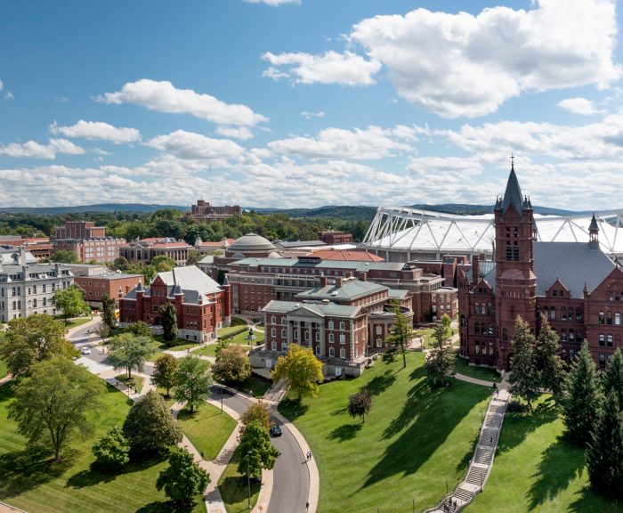 Aerial photo of campus taken by a drone.